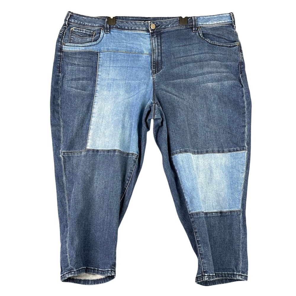 Lane Bryant Patchwork Capri Jeans Denim Colorblock Stretch Crop Pants 26 Womens